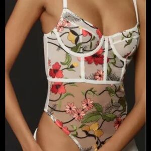 NWT Anthropologie Floral Mesh Bodysuit